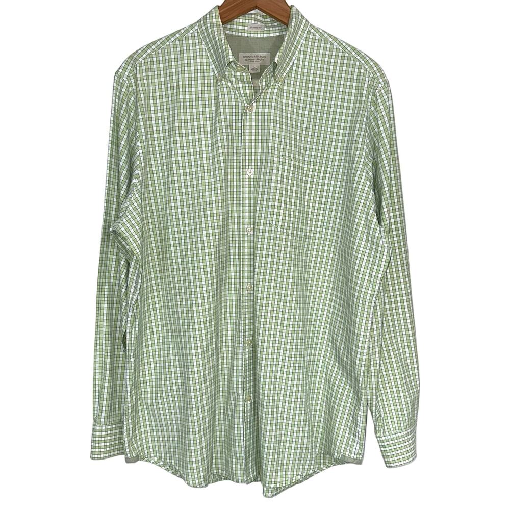 Banana Republic Classic Fit Green Check Button Up Dress Shirt Size Large